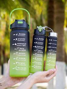 3pcs Set Plastic Gradient Color Drinking Cup With Lid & Straw, Large Capacity Outdoor Sports Water Bottle