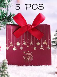 5-Piece Christmas Gift Box With Bow, Santa Claus Sleigh And Reindeer Pattern, Holiday Candy Gift Bags, Suitable For Holiday Parties, Weddings, Birthdays, Anniversaries, Exquisite Gift Packaging, C Ookies, Jewelry, Chocolates, DIY Craft Packaging, Christmas Eve Decorations - Multicolor - View 12