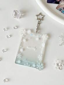 1个透明雪花亚克力3英寸卡套，适合青少年粉丝，小型卡片展示卡套，学生吊坠卡袋