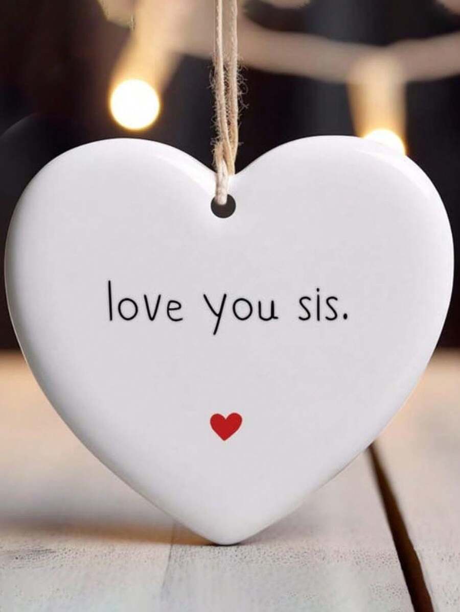 1pc 2D Flat, Sister Decor - Heart "I Love You" Sister Memorial Pendant With Ring - Elegant White Acrylic Sister Christmas Gift - Birthday, Wedding, Valentine's Day And Christmas - Multicolor - View 1