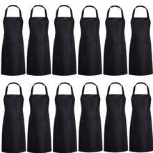1pc, 3pcs, 6pcs, 12pcs Unisex Black Apron, Machine Washable Aprons For Men & Women