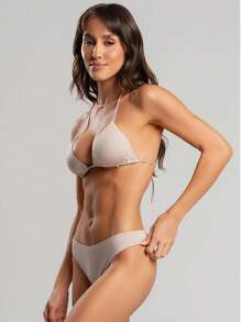Vicbela Triangle Bikini Top With Regular Bottom, Removable Padding, UV 50+ Protection Fabric. - Beige - View 2