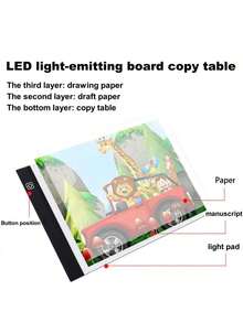 1pc 3-Layer Dimmable LED Light Pad, Ultra-Thin Tracing Light Box Copy Board Drawing Tablet, USB Powered Eye-Protection Sketching Animation Diamond Painting Tool, Suitable For Artists, Children, Adults, Perfect Birthday Gift Art Supplies - Multicolor - View 2