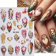 3pcs 3D Bohemian Vintage Luxury Nail Art Stickers - Dreamcatcher, Colorful Feather, Heart, Flower, Star Patterns Nail Decals, Perfect For Women DIY Holiday Nail Decoration - Multicolor - View 6