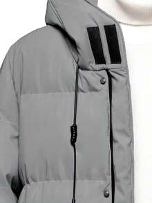 Hidkat 男士加厚长款羽绒服，冬季外套，休闲连帽卫衣，复古街头风，乡村嘻哈风，户外运动，健身穿搭，拉链口袋，舒适保暖，冬季必备，徒步，露营，男友风 - 灰色 - 查看 4