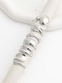 6pcs Asymmetrical Liquid Silver Smooth Rings, Unique Minimalist Water Drop Rings For Women