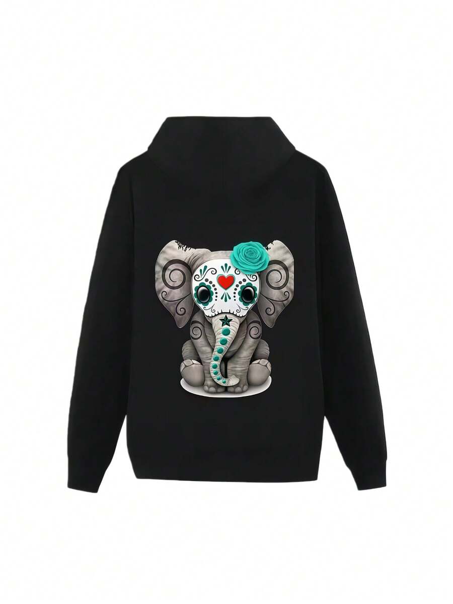Sugar Skull Elephant Day Of The Dead Halloween Hoodie Anime Clothing Autumn Men's Clothes Men Wear Mens Hoodie - 黑色 - 查看 1