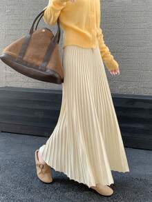 Versatile High Waist Pleated A-Line Skirt, Casual Flared Long Skirt, Autumn/Winter 2025 New Arrival - Apricot - View 7