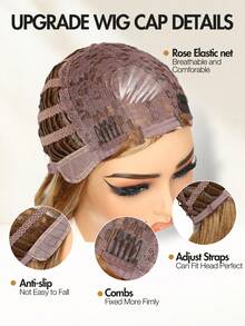 Long Layered Straight Yaki Wig Middle Part No Bangs Glueless Wig Pre Cut Put On And Go High Density Heat Resistant Fiber None Lace Wig For Women Daily Life Or Party Use 26inch Long(Highlight Blonde) - Brown - View 8