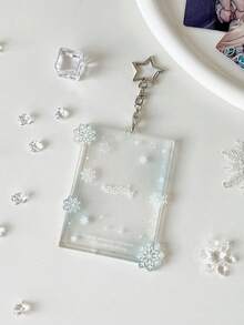 1个透明雪花亚克力3英寸卡套，适合青少年粉丝，小型卡片展示卡套，学生吊坠卡袋