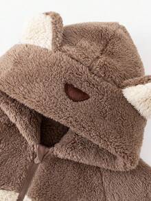 mini bala Baby Coral Fleece Romper Warm Cute Animal Style Jumpsuit Winter 2025 - Coffee - View 7