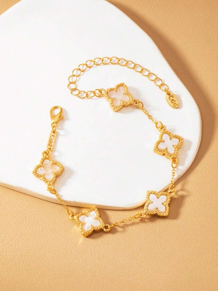 1pc Elegant Party Style Lucky Four-Leaf Clover Girl Crystal Bracelet, Valentine's Day Gift, Mother's Day Gift