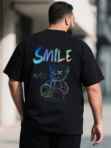 AnChiStreetwear - Áo thun ngắn tay nam cỡ lớn thời trang, họa tiết gấu nhiều màu sắc và chữ tiếng Anh, thích hợp cho phong cách đường phố, hoạt động ngoài trời và đi làm hàng ngày. - màu đen - Xem 1