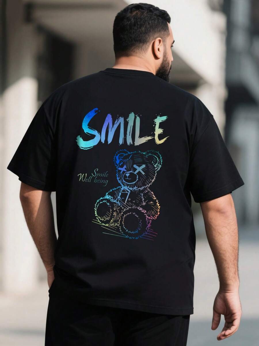 AnChiStreetwear - Áo thun ngắn tay nam cỡ lớn thời trang, họa tiết gấu nhiều màu sắc và chữ tiếng Anh, thích hợp cho phong cách đường phố, hoạt động ngoài trời và đi làm hàng ngày. - màu đen - Xem 1