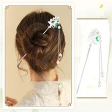 Retro Vintage Asian Chinese Traditional Hanfu Silver Metal Flower Hair Sticks With Pearl Bead Pendants Bamboo Lotus Long Hair Chopsticks Forks Bun Updo Holders Hairpins - 8件套 S4 - 查看 5