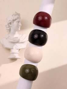 4pcs/Set Fashionable Unique Geometric Minimalist Resin Rings, Oversized Round Rings In Black, Red, Green, White For Women, Suitable For Daily Wear, Holidays And Parties - Multicolor - View 11