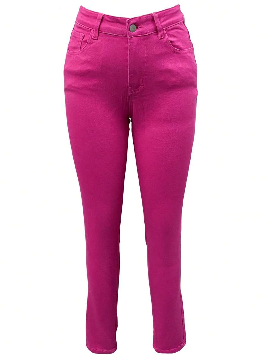 Burgundy Soft Crinkle Super Skinny Figure Hugging Personalized Jeans - Red Violet - View 1