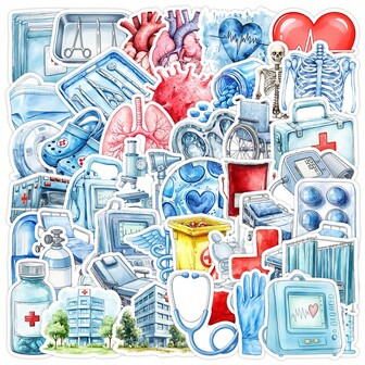 50pcs Cartoon Medical Series Doodle Stickers, Creative DIY Stickers For Phone, Notebook Decoration