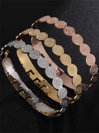 1件天主教圣贝尼托十字架耶稣不锈钢手链女士祈祷宗教饰品护身符礼物