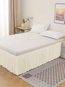 1件牛奶丝纯色床裙，弹性可拆卸，聚酯纤维弹力床裙，保护床垫，适用于卧室和家庭 - 米色 - 查看 8