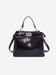 Crocodile Pattern Women's Bag 2025 New Style Simple Light Luxury Versatile High-End Women's Portable Kitten Bag - Black - View 2