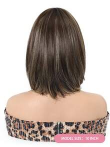 10 Inch Brown Ombre Short Wavy Wig, Dark Roots, Heat Resistant Synthetic Wig, Suitable For Women's Daily Wear, School, Music Festivals, Also Can Be Used As Graduation Or Holiday Gift, Exquisite Accessory - Brown - View 6