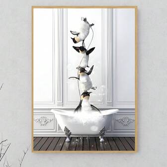 1pc Penguin Printed Wall Art, Penguin Photo, Penguin Art, Wall Painting, Living Room, Bedroom, Home Decor, Animal Decor, Funny Wall Art, Modern Painting Print, Creative Gift, Frameless