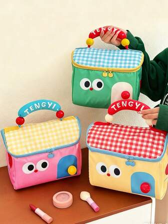 Borsa termica portatile e di grande capacità con motivi a casetta divertenti, borsa termica alla moda e isolata, borsa termica portatile, adatta per ragazze, studenti e lavoratori d'ufficio per il pranzo, per viaggi e picnic all'aperto.