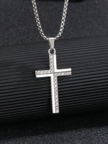 1pc Men's Fashionable Versatile Crystal Cross Necklace - Style 6 - View 10