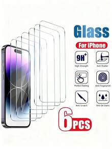 6 片装防刮钢化膜透明钢化玻璃高清手机屏幕保护膜适用于苹果手机型号，包括 Apple15PROMAX 15 16 15PRO 14、13、12、11、Xr、Xs、X、7、8 /17/17 Pro/17 Pro Max/17 Air 防爆、防碎、防刮和防水玻璃手机钢化膜 - 無色 - 查看 36
