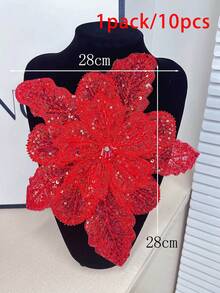 New Multi-Layer Embroidered Crystal Beads Center Flower Petal Handmade Fabric Flower Decoration For Clothing, Size: Length 29cm Width 28cm - Red - View 28