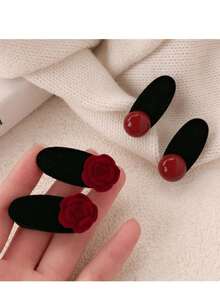 Pinza de pato de perla roja premium, pasador de cabello con velvet rosa, accesorio para el cabello, pinzas de agarre, pasador de cabello, barretas - Multicolor - Ver 5