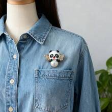 1pc Fashionable Chinese Style Creative Pearl Cute Panda Decorative Brooch Pin - Multicolor - View 1
