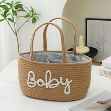 1pc Portable Handheld Rope Diaper Storage Basket With Woven Letter Pattern, Bottle Diaper Mother Bag, Suitable For Storing Baby Necessities Such As Bottles And Diapers, With Independent Compartments, Item Storage Basket, Tableware Storage Basket, For Bedroom, Living Room, Kitchen, Bathroom Item Storage. Mother's Day Gift. - Multicolor - View 3