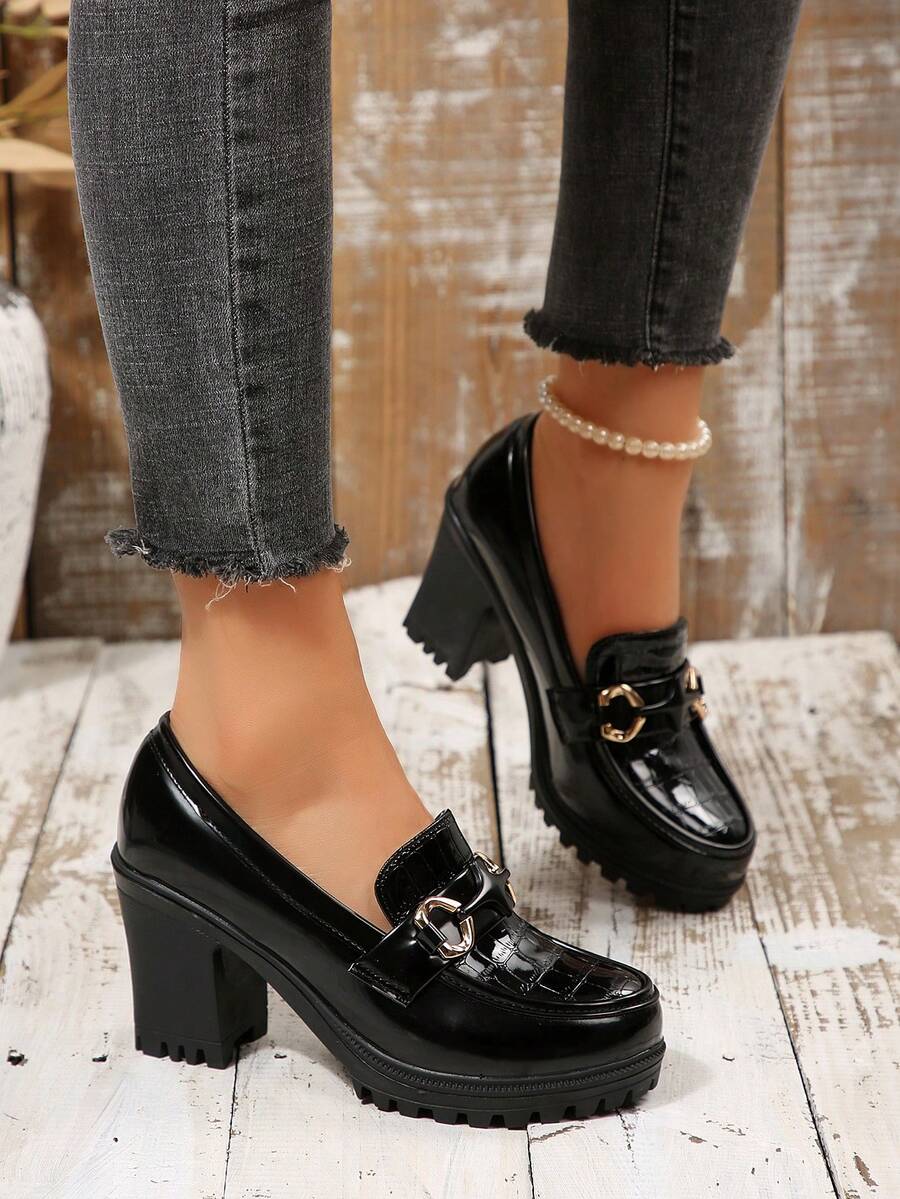 Women's Classic Thick Heel High Heels, Chunky Heel Pumps, Comfortable Work Shoes, Spring/Summer 2025 - màu đen - Xem 1