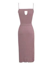 Đầm maxi dệt kim ôm sát cơ thể cổ thấp thanh lịch dành cho nữ mùa xuân/hè, thích hợp mặc hàng ngày, cuối tuần, du lịch, nghỉ mát, đi biển, màu trơn, gợi cảm, thời trang xuân/hè, đầm đi biển, đầm sinh viên mùa hè, đầm ngày Valentine. - Hồng - Xem 2