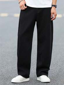 Nuevo 2025, pantalones vaqueros negros de tubo  para hombres de alta calidad, cintura media,  vertical para el ocio relajado, versión comercial de cercanías, primavera, verano, otoño e invierno - Negro - Ver 2