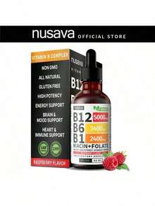 Vitamin B12 Raspberry Liquid Supplement Drops With B6, B1, Niacin & Folate - Edible Support For Energy, Brain & Heart, Non-GMO & Gluten-Free, 4 Fl Oz - 1 件裝 - 查看 5