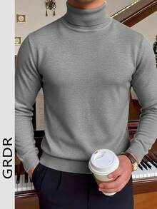 GRDR Men's Casual Versatile Solid Color Turtleneck Knit Sweater, Autumn/Winter - Light Grey - View 2