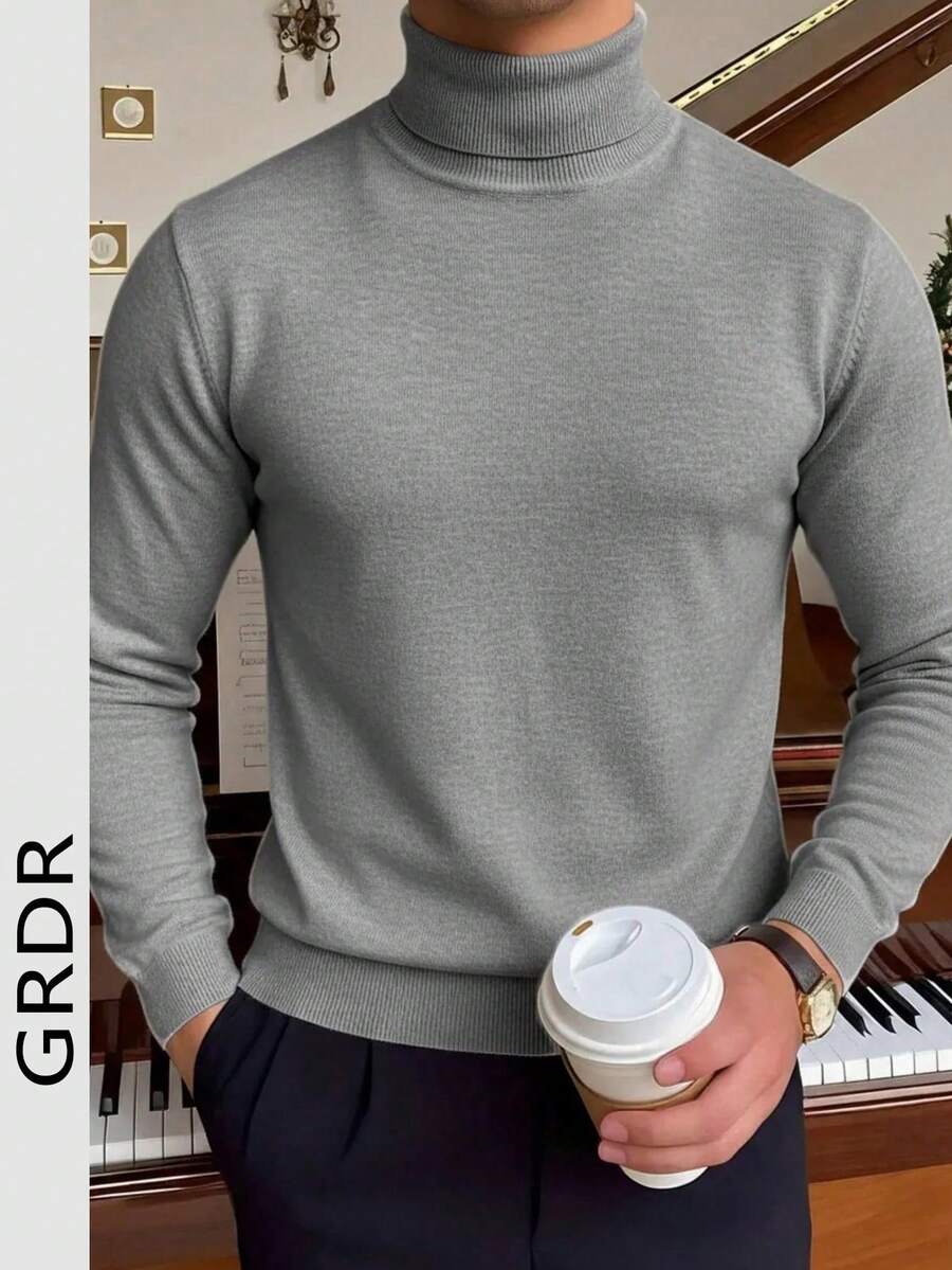 GRDR Men's Casual Versatile Solid Color Turtleneck Knit Sweater, Autumn/Winter