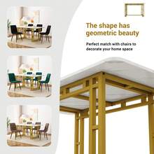 Lightweight Luxury Dining Table 120 X 70 Cm (1 Piece), Metal Frame, Rectangular Table, Modern Kitchen Table With Metal Legs For Dining Room/Living Room, Gold Table Legs - White - View 6