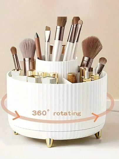 1pc Desktop Rotating Makeup Storage Box, Stationery Storage Box, Pen Holder, Cosmetics Display Rack, Multifunctional Makeup Brush Storage Bucket, Skincare Product Storage Box, Plastic Makeup Brush Storage Box