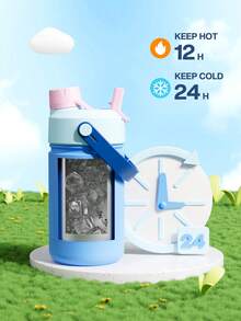 12oz Stainless Steel Insulated Cup: 2-In-1 Straw Lid, Leak-Proof Insulated Cup, Easy To Clean, Suitable For School, Travel, Playtime, And Gifting - Pink and Blue Color Blocking - View 3