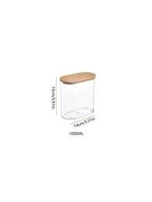 1pc Bamboo Lid Airtight Canister, Transparent Plastic Jar, Pasta Box, Cereal Container, Nuts & Snacks Storage Jar, Multi-Function Kitchen Storage Container - White - View 11