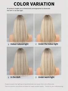 7JHH WIGS High Quality 16-Inch Shoulder Length Straight Linen Blonde Wigs For Women - Elegant Blonde Highlights Wig With Bangs Dark Roots, Soft Silky Heat-Resistant Synthetic Fiber Hairpiece For Daily Wear, Perfect For Holidays Cosplay & Music Festival Use, Graduation Gift & Mother's Gift Wig Accessory - Blonde Highlight - View 7