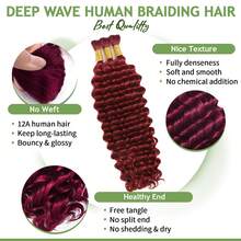 Christmas Gifts 30 Inch 3 Bundles Burgundy Deep Wave Human Braiding Hair 50g/Bundle For Boho Braids Loose Deep Wave Bulk Human Hair 99J Curly Hair For Boho Braids Extensions Hair No Weft 12A Wet And Wavy Human Hair Braiding Hair 1 Or 2 Or 3 Bundles/Pack Burgundy - S99J - Xem 3