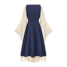 2pcs Medieval Renaissance Women's Costume, Low-Cut Pirate Peasant High-Low Hem Dress With Collar, Vintage Contrast Color Fitted Dress, Flared Sleeves, Maxi Skirt, One-Shoulder Dress, For Women Cosplay Performance - 彩色 - 查看 10