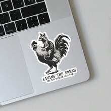 Living The Dream, One Bad Decision At A Time (Funny Raccoon Rooster Edition) Sticker For Laptops, Water Bottles, Notebooks, Compatible With IPads, And Cups, For Students, Teachers, And Chaotic Humans Who Treat Life Like A Barnyard Sitcom, Perfect Gift For Anyone Who Laughs At Their Own Disaster Management Skills
