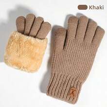 1 Pair Of Knitted Gloves - Elastic Solid Color Simple Style, Warm And Cold-Proof, Outdoor Cycling Touchscreen Gloves, Suitable Daily Use, Mother's Day, New Year, Unisex - Màu Khaki - Xem 2