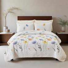 3 Pieces Blue Floral Quilt Set, One Set Included 1 Bedspread With 2 Pillowcases, Twin Full Queen King Size Botancal Leaves Bedding Sets Soft Grayish Blue Gradient Lightweight Microfiber Coverlet Set For All Season, Home Bedroom Decro,Christmas Day Gifts Home Decor Room Decor Bedroom Decor Bed Comforter Set Mothers Day Gift Wedding Decorations - Blue - View 24